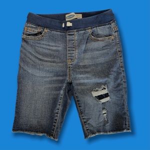 Old Navy Blue Denim Distressed Shorts with Drawstring